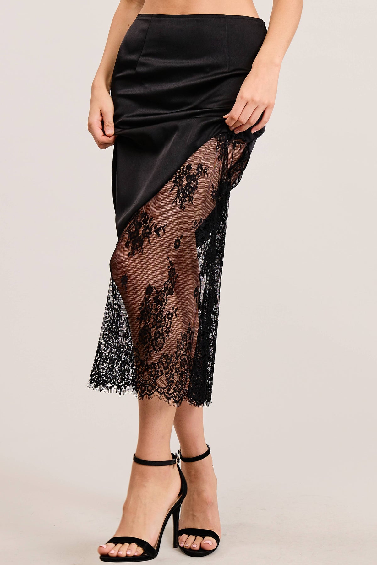 Midi Skirt with Lace Contrast