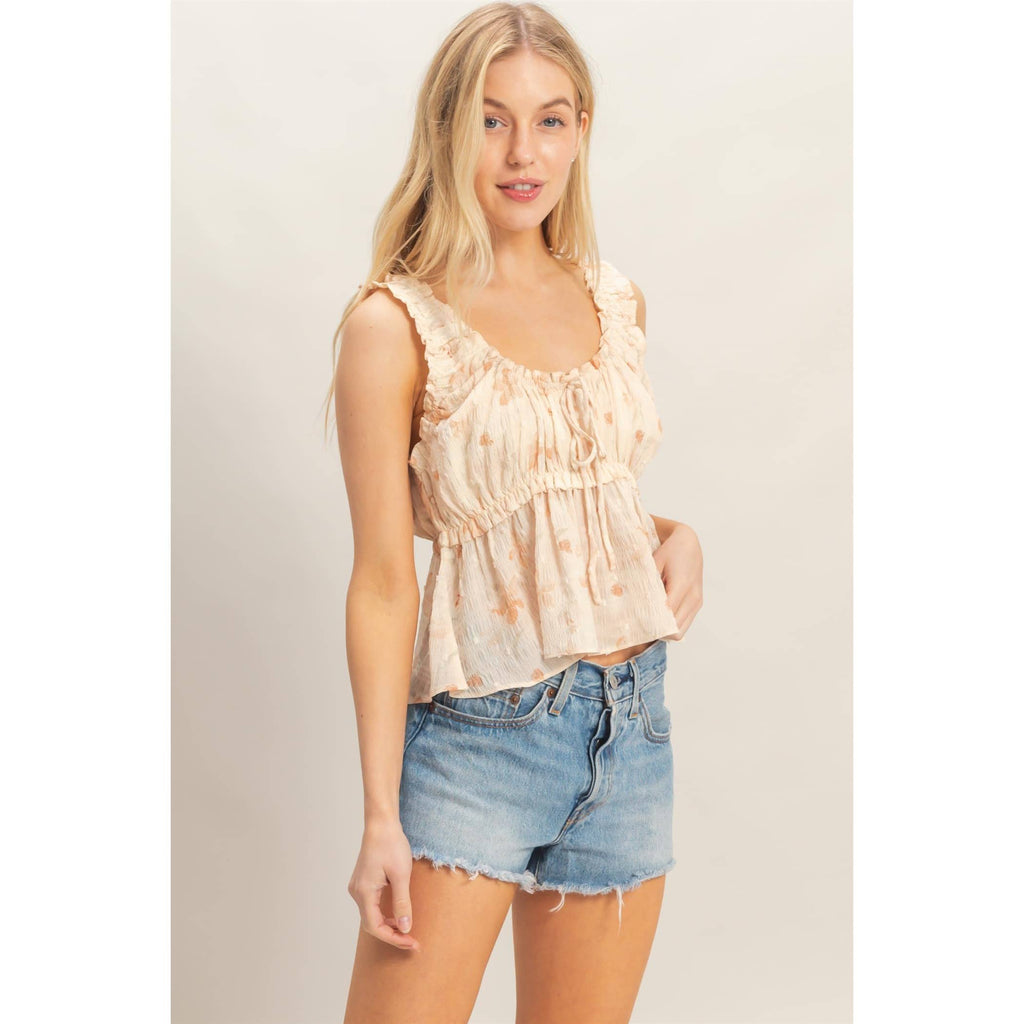 Ruffled Swiss Dot Peplum Top