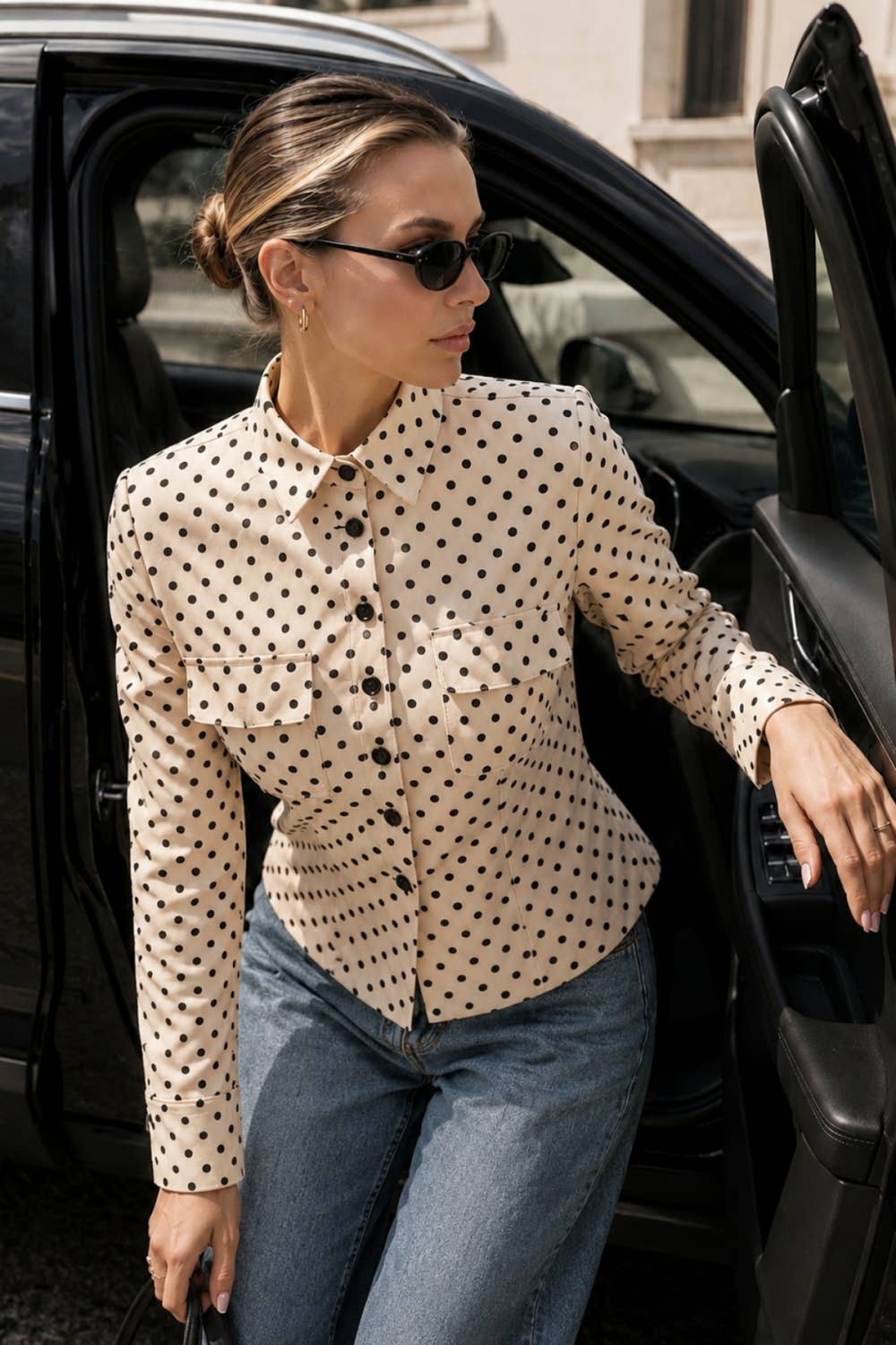 Polka Dot Tailored Shirt Jacket