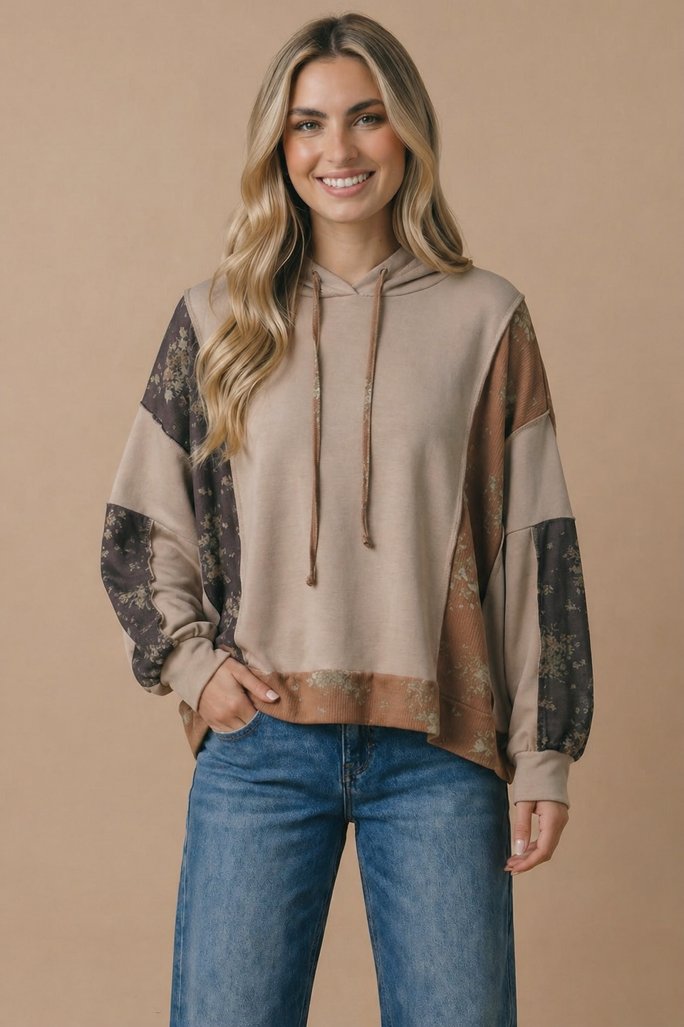 Floral Color Block Oversized Hoodie