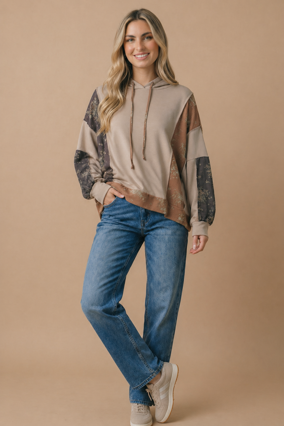 Floral Color Block Oversized Hoodie