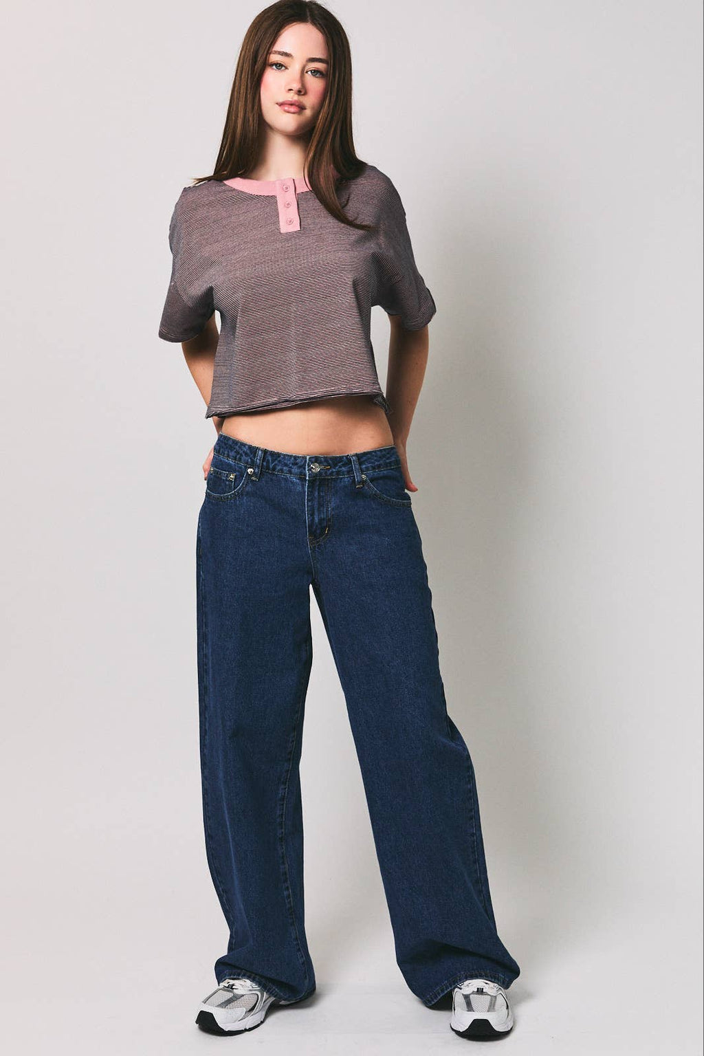 Henley Cropped Strip Top