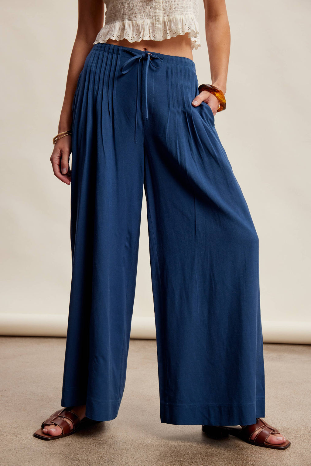 Pleated Waist Wide Leg Pants