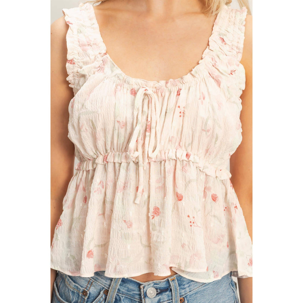 Ruffled Swiss Dot Peplum Top