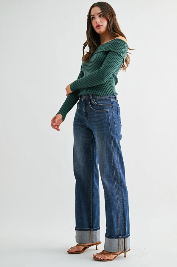 High-Rise Slim Wide Cuffed - MDP-W3951