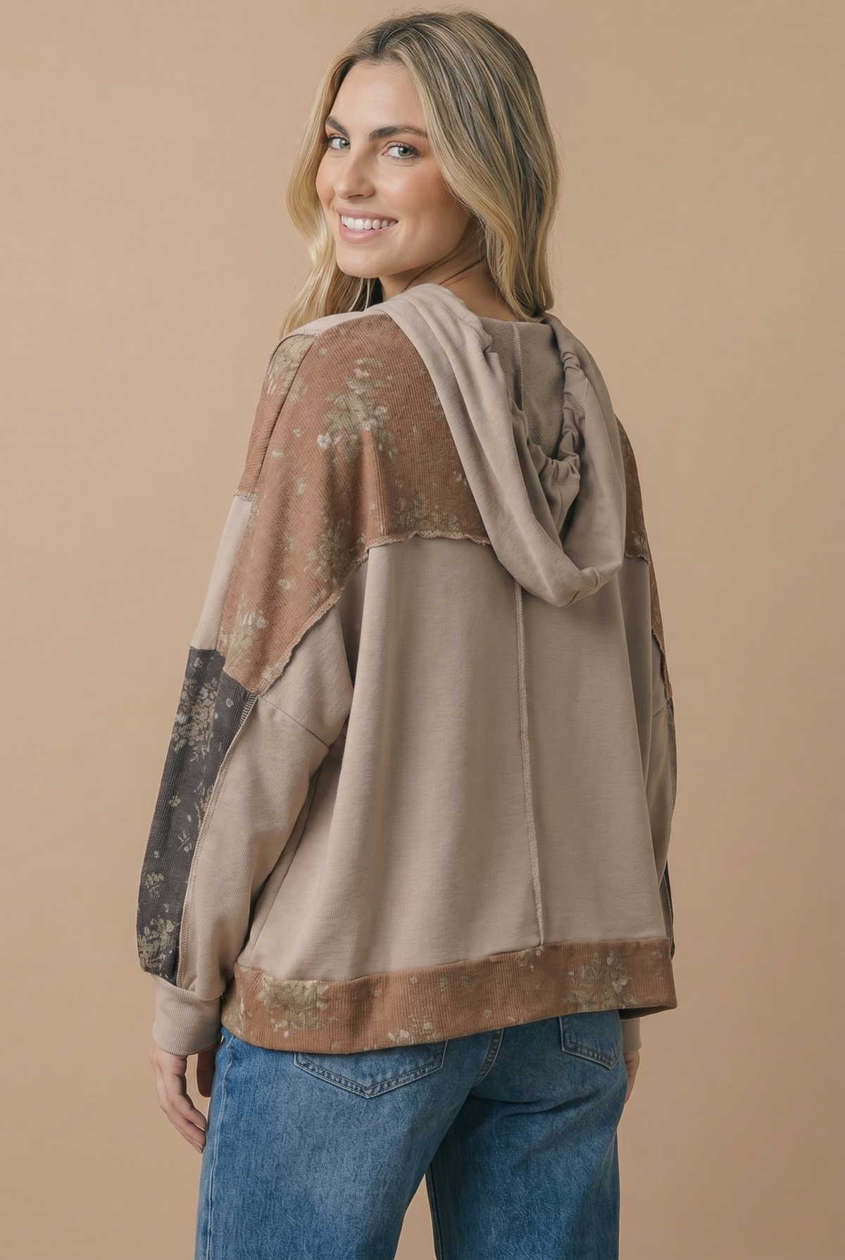 Floral Color Block Oversized Hoodie