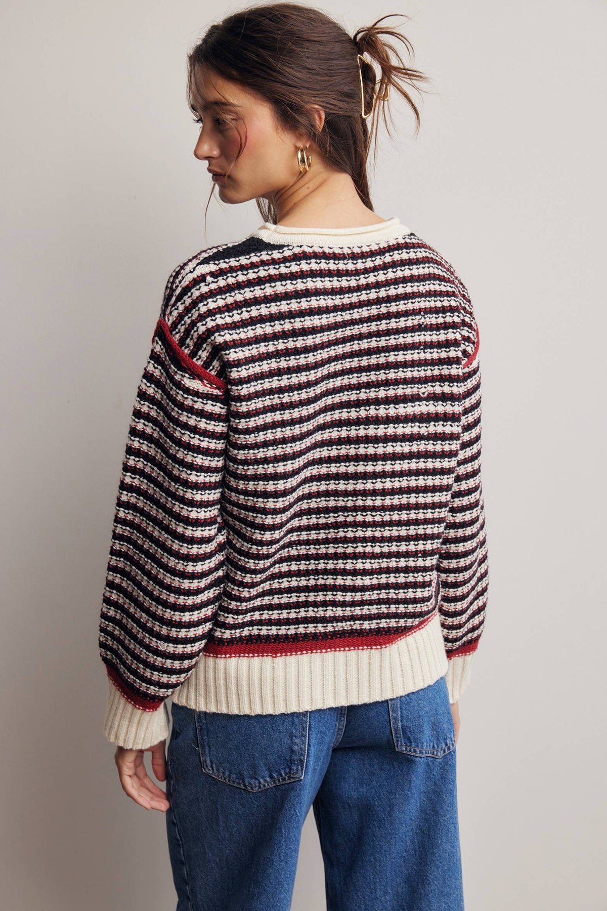 Striped Textured Knit Sweater