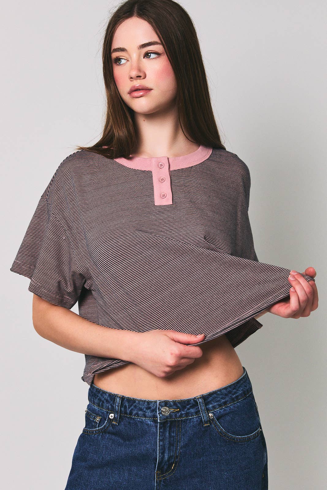 Henley Cropped Strip Top