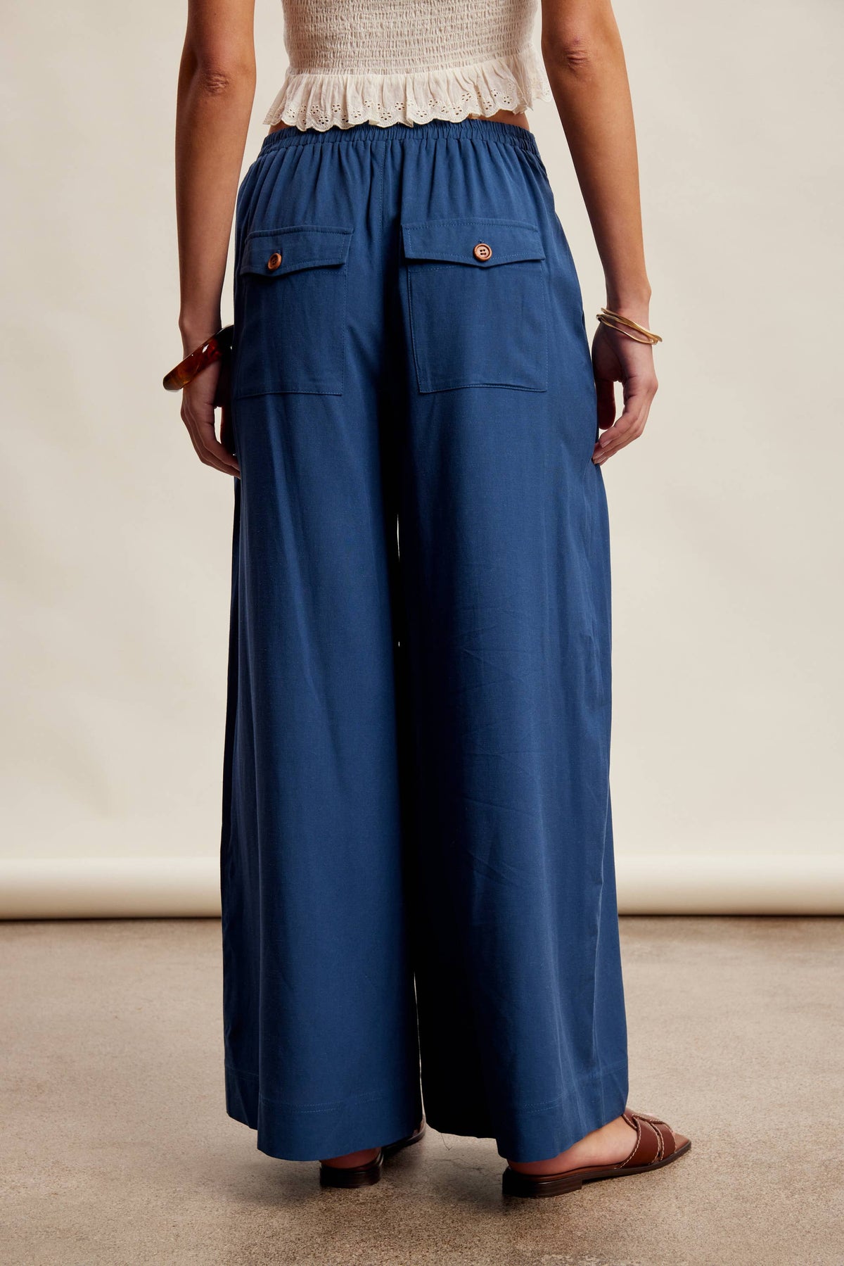 Pleated Waist Wide Leg Pants