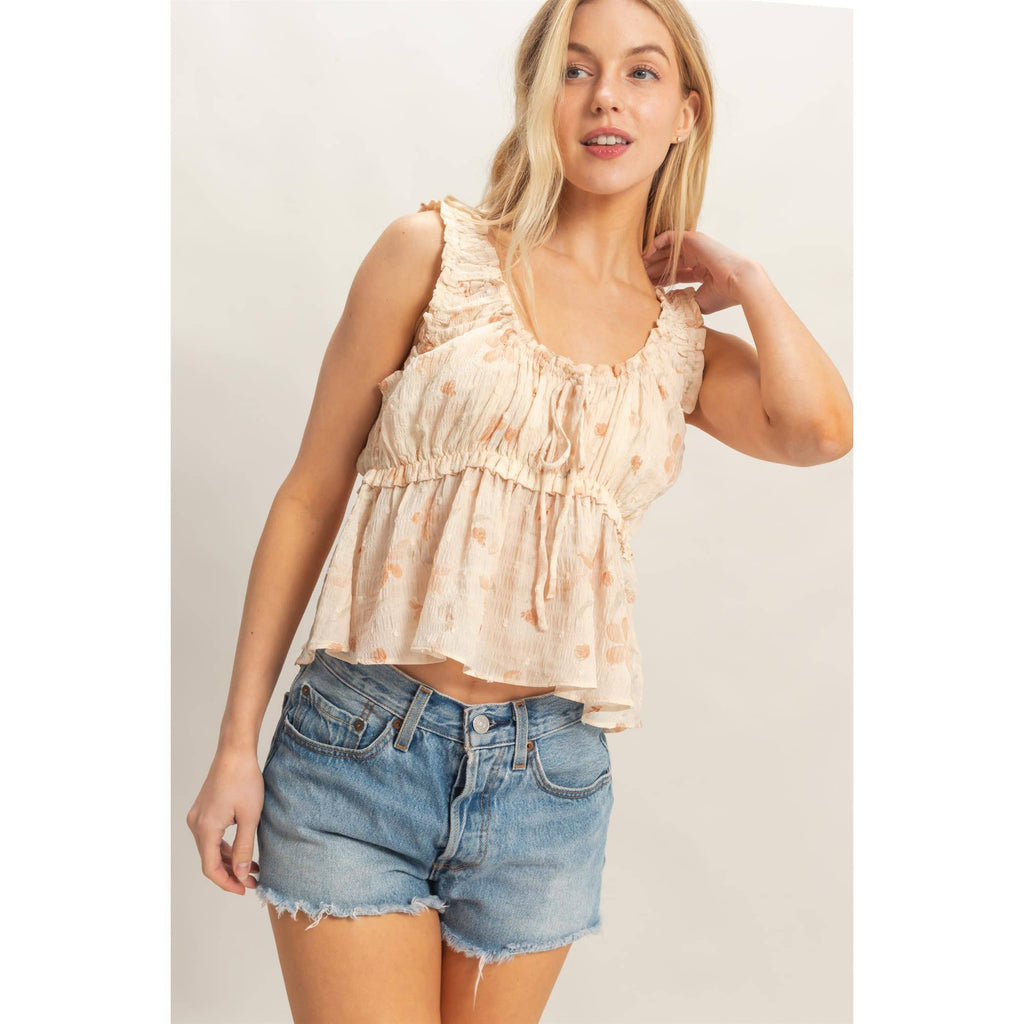 Ruffled Swiss Dot Peplum Top