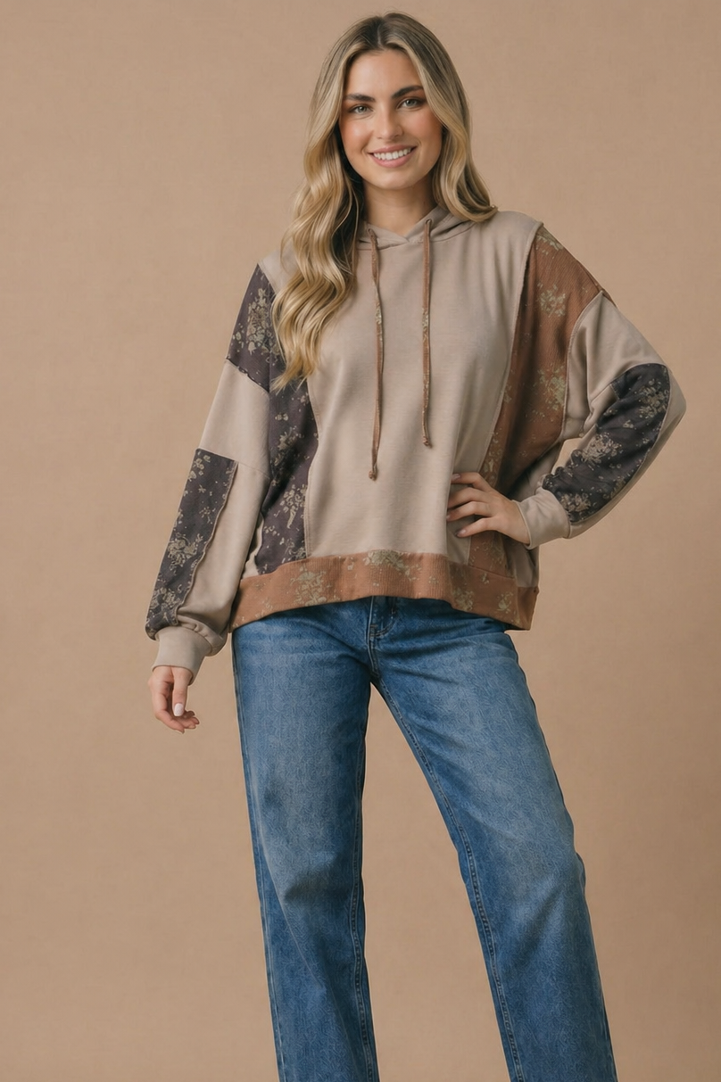 Floral Color Block Oversized Hoodie