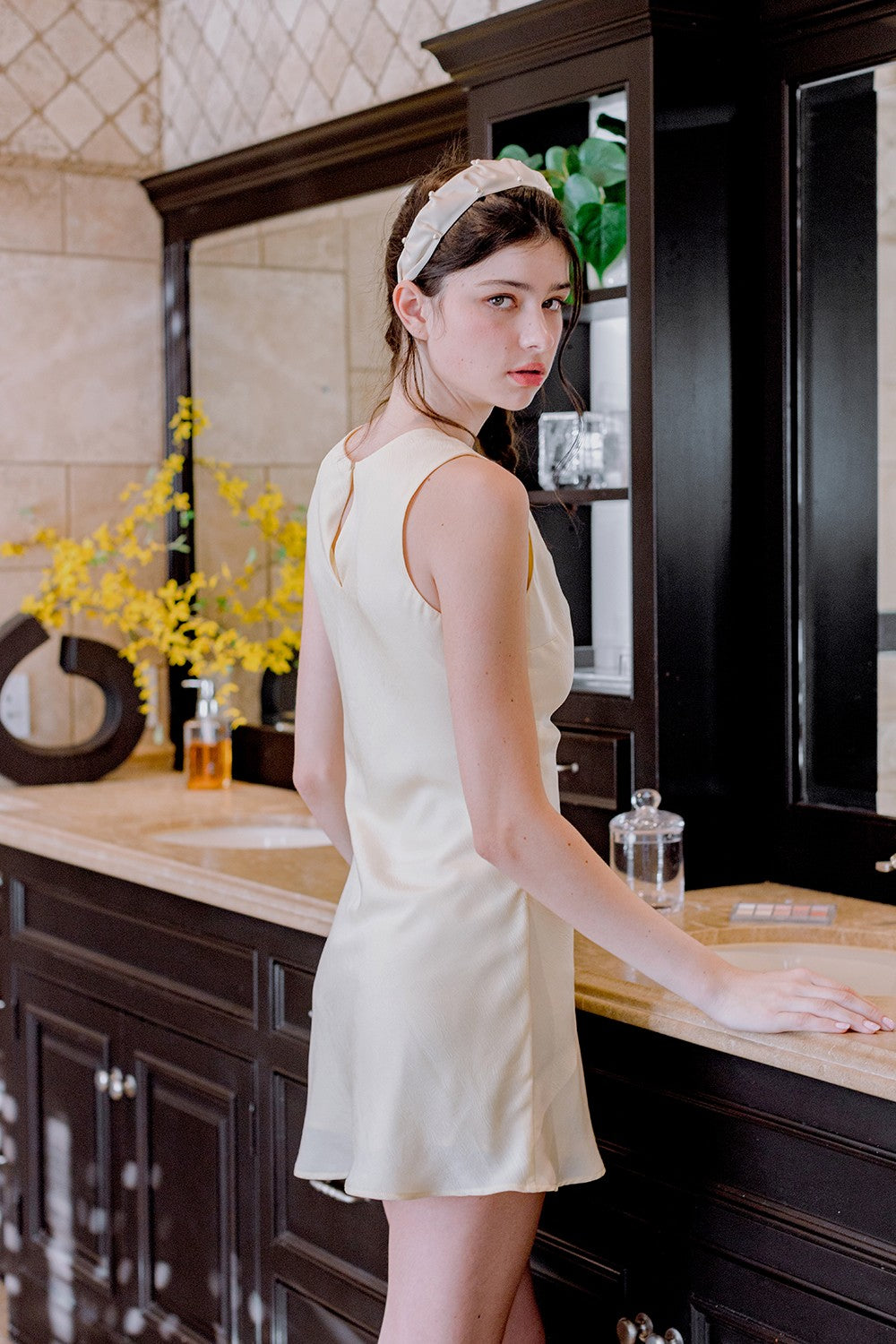 Satin Cowl Neck Mini Dress
